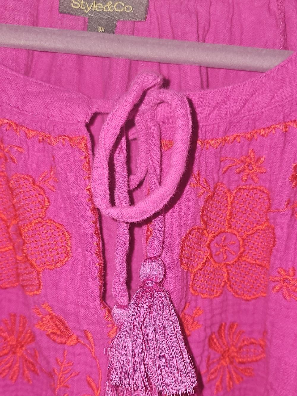 Style & Co, Pink Embroidered Peasant Blouse Size 3X - Picture 3 of 9